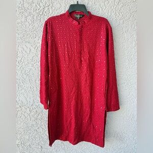 Sojanya Men's Kurta Pure Cotton Sequence Long Kurta maroon small